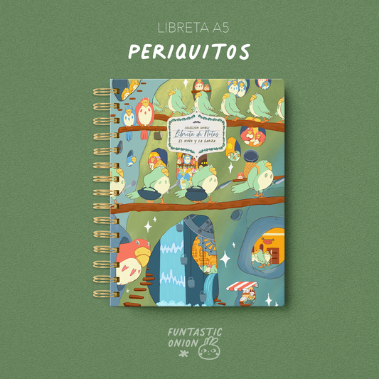 Libreta A5 Anillada Tapa Dura Inspirada en Periquitos | Funtastic Onion